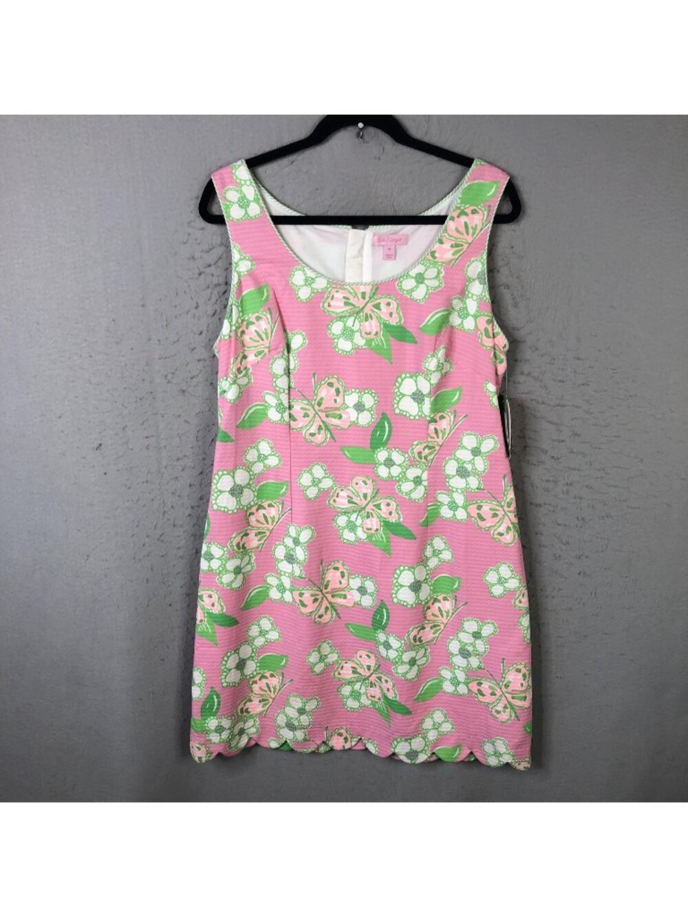 Lilly Pulitzer Dress Womens 14 Pink Butterfly Floral Shift Scallop Hem Nina NEW